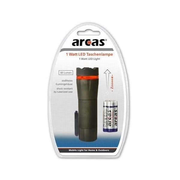 ARCAS 1 Watt LED-ficklampa - Stötsäkert och gummerat hölje - Ljusräckvidd på 150m - 60 lumen