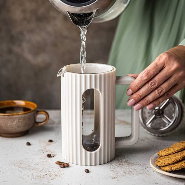 Cafetera de émbolo - KLAUSBERG - KB-7748 - 600ml - Acero inoxidable - Blanco Vit