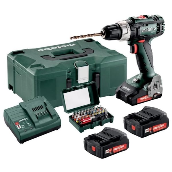 Pack 2 12 Volt Batterier + laddare - METABO - LiHD - 4 Ah - Spänning 12 V Svart och röd