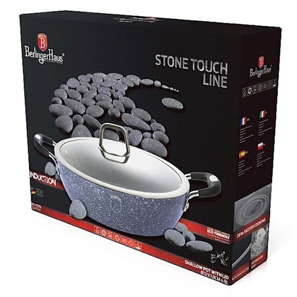 BERLINGERHAUS Rund ugnsform med marmoryta med lock 32 cm Gray Stone Touch Line BH-1157
