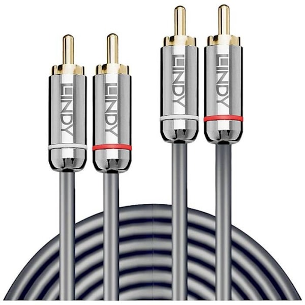 2x RCA-ljudkabel - Cromo Line - 2m - LINDY - 24 karats guldpläterade kontakter - Flexibel kabel