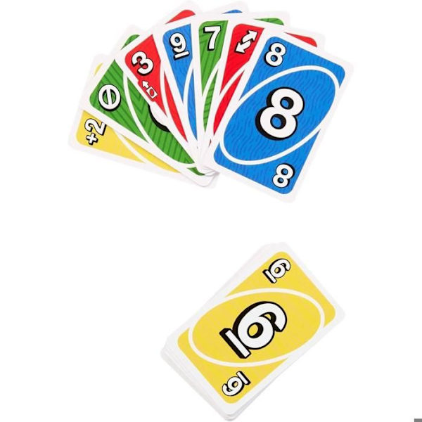 Klassiskt Mattel Uno Teams-spel Färgglada kort med färgglada illust