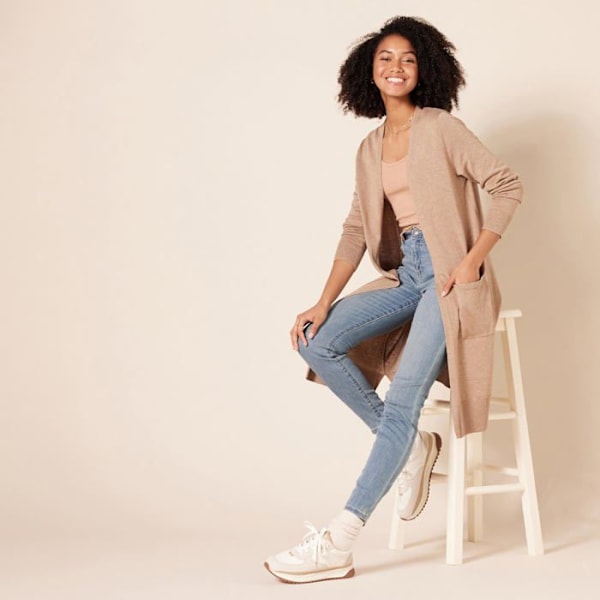 Essentials cardigan - WAE35008FL18-Cam-XL - Amazon Lätt lång väst (stora storlekar tillgängliga) Dam Beige XL