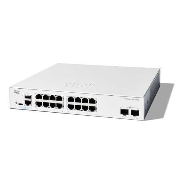 - Cisco - Cisco Catalyst 1200-16T-2G - Switch - C3 - intelligent - 16 x 10/100/1000 + 2 x Gigabit Ethernet SFP - Monterbar på