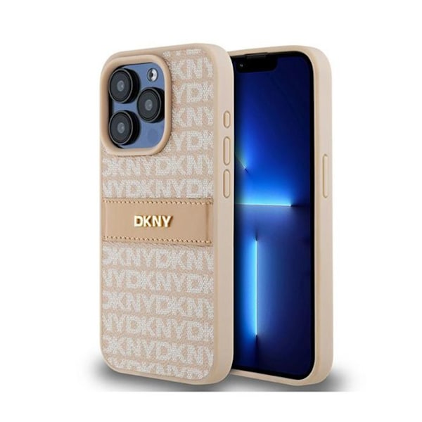 DKNY Leather Mono Stripe & Metal Logo - iPhone 15 Pro Fodral (Rosa)