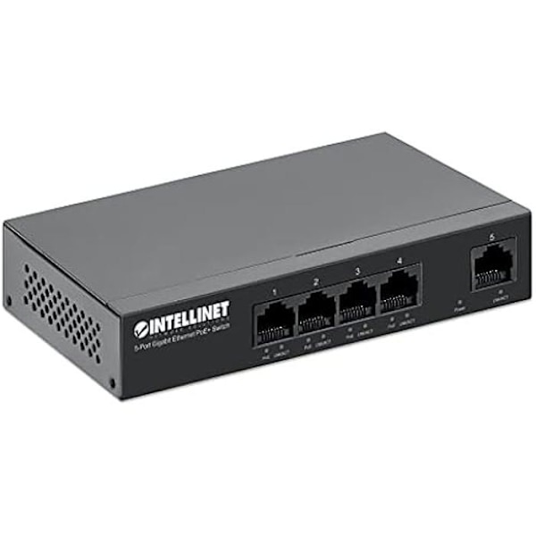 Nätverksswitch - INTELLINET - 561792 - 5 portar - PoE+ - 40W strömförsörjning budget Svart