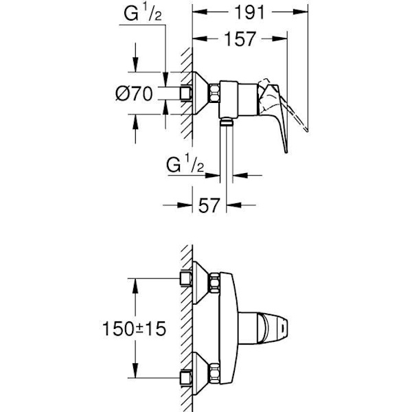 GROHE Start Flow engrepps duschblandare, väggmontering, gängad anslutning för 1/2" slang, metallrosetter ingår, 23771000
