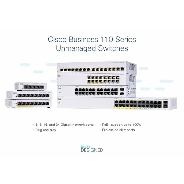 Cisco® Business CBS110-5T-D Unmanaged Switch | 5 GE-portar | Kontor | Strömförsörjning Extern | Begränsad livstidsgaranti