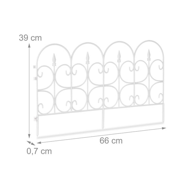 Relaxdays plastikkantsten, gräsmattehäck 30 cm, 6 element, 4 m, massiv rabatter gräsmatta, påle, vita Vit