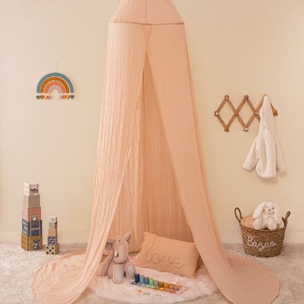Sänghimmel "Lili" i bomullsgaze H 250cm rosa Ros