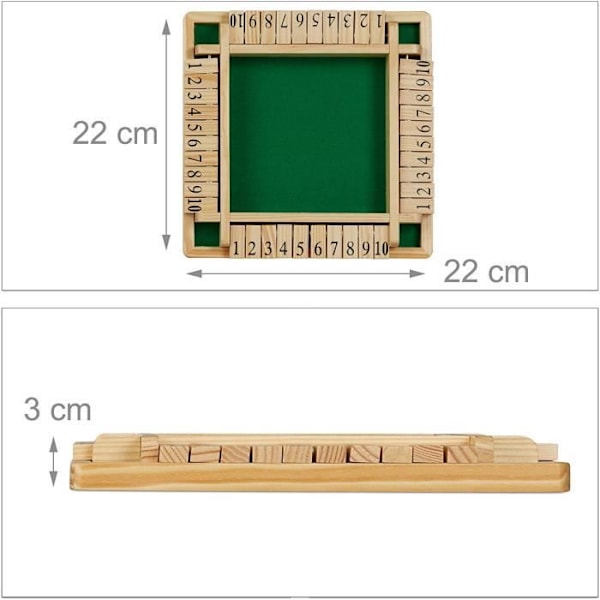 Shut The Box Brädspel - RELAXDAYS - Paket med 10 resespel - Naturligt-gröna trätärningar Grön