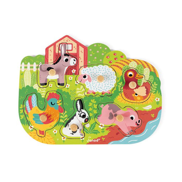 6-delat sammankopplat pussel - JANOD - Happy Farm - Barn - Beige - Från 18 månader Beige