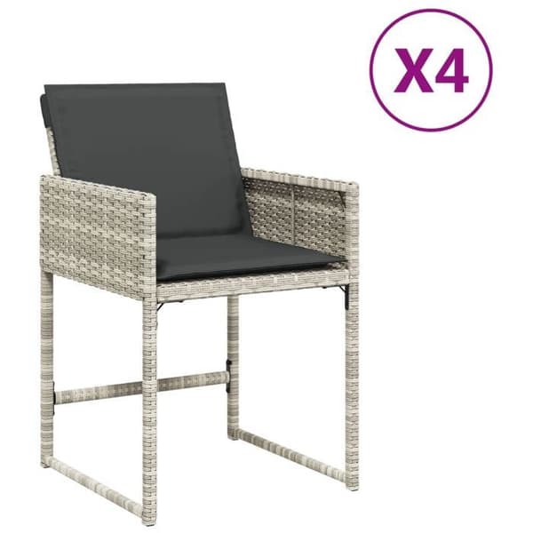 vidaXL Trädgårdsstolar med kuddar set om 4 ljusgrå polyrotin 4007480