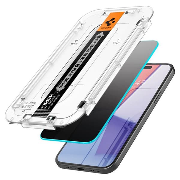 Härdat glas - Spigen - GLAS.TR EZ FIT Privacy - iPhone 15 - Integritetsfilter - Svart