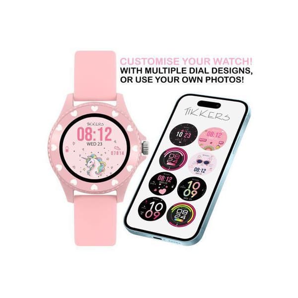 Barnsmartklocka Tikkers Smart Watch Series 34 rosa Bluetooth-notifikationer