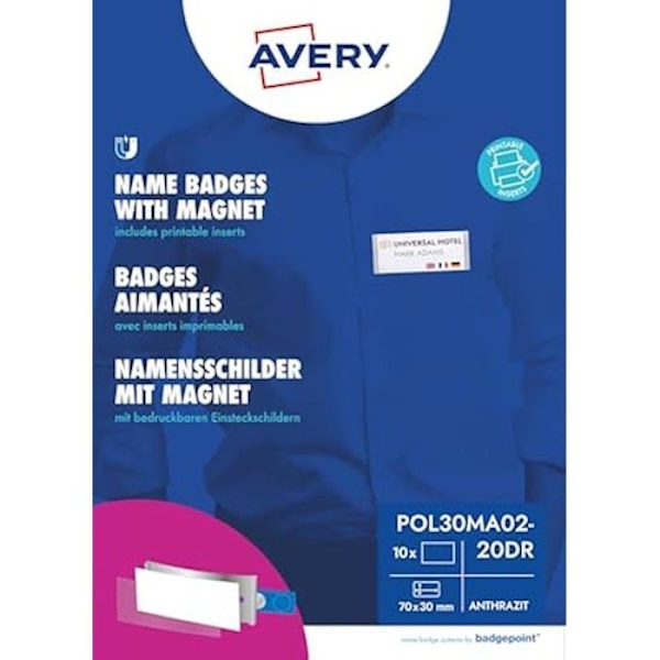 Magnetskyltar - AVERY ZWECKFORM - 20 tum - Färg Antracit - Bågtryck antracit