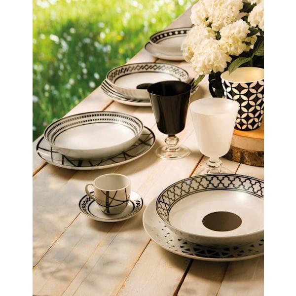 Komplett service - Excelsa bordsservering - 62496 - Tallrikservice, Porslin, Vit/Svart, 18 st.