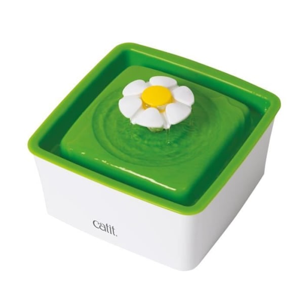 Vattensfontän för katt med blomma mini - CATIT - Blomma mini - 1,5L - Tillgänglig för kattungar och små katter - Grön vitt och grönt