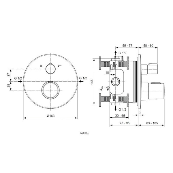 Ideal Standard CeraTherm Dold termostatisk badblandare, krom A5814AA