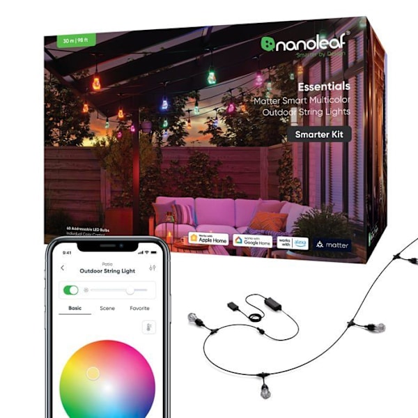 Nanoleaf - NF084K02-40SLO - Essentials Matter Smart Multicolor Outdoor String Light Starter Kit 30m