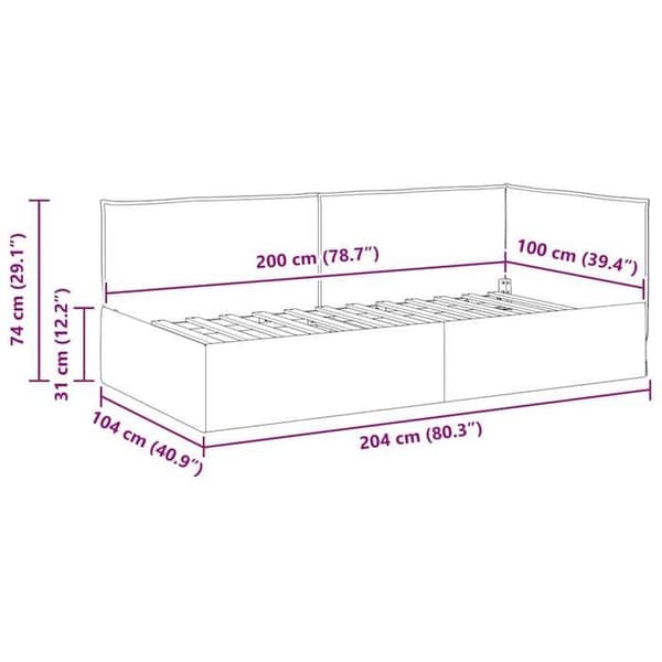 Vidaxl Sängram Vinkel Grå 100 cm x 200 cm tyg