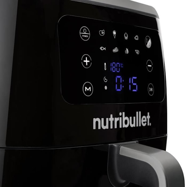 Nutribullet oljefri fritös - 7 liters tank - Upp till 1,4 kg pommes frites - 8 tillagningslägen - 1700W Svart