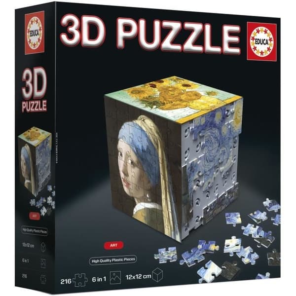 "Pussel 3D - EDUCA - Cube Konst - 216 Bit - 6 Pussel med 36 Bit - Spännande Utmaning 8 År + (20123)"