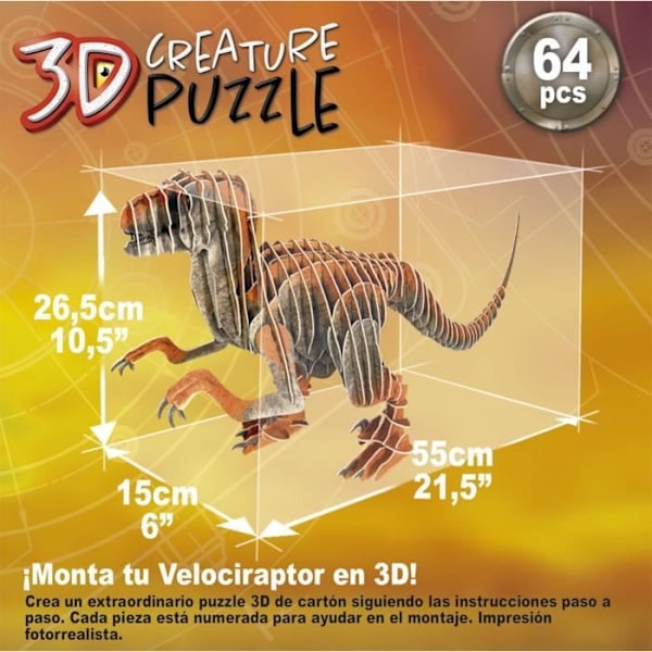 3D-pussel - EDUCA - Velociraptor - Tecknade serier och serier - Mindre än 100 bitar - Orange Flerfärgad