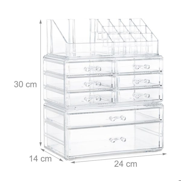 Relaxdays Makeup Storage Box Make up Kosmetiska Organizer Lådor Fack, Transparent Transparent