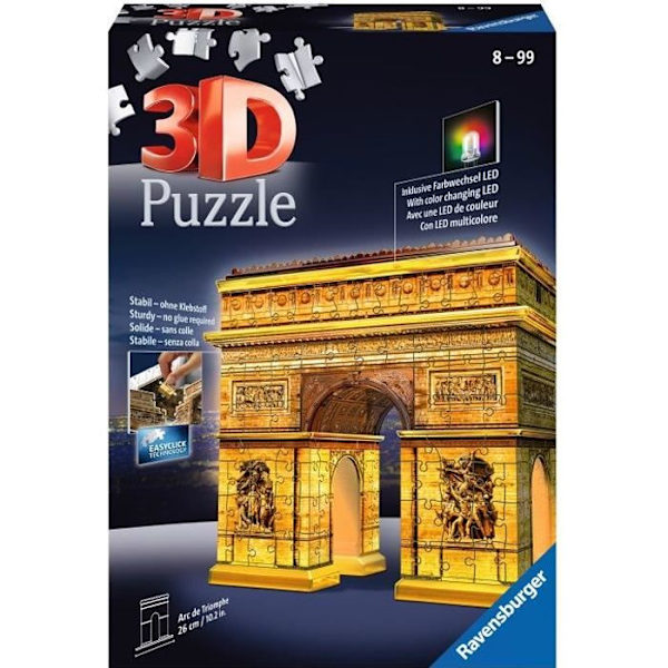 3D-upplyst Triumfbåge-pussel - Ravensburger - 216 bitar - utan lim - med färg LEDS - Barn 8 år gammal Flerfärgad