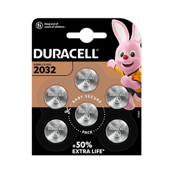 Blisterpack med 6 st duracell 2032 knappbatterier