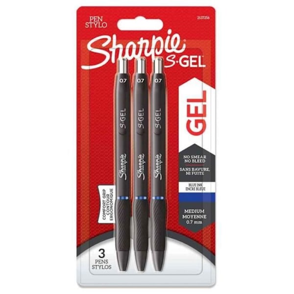 Gel bläckpenna - Sharpie - S-GEL - 0,7 mm - Blå - Blister med 3 Blå