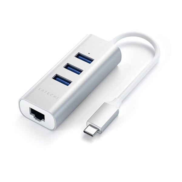 HUB USB Typ-C - Satechi - 3 portar USB 3.0 - Aluminium - Ethernet Gigabit - Plug and Play