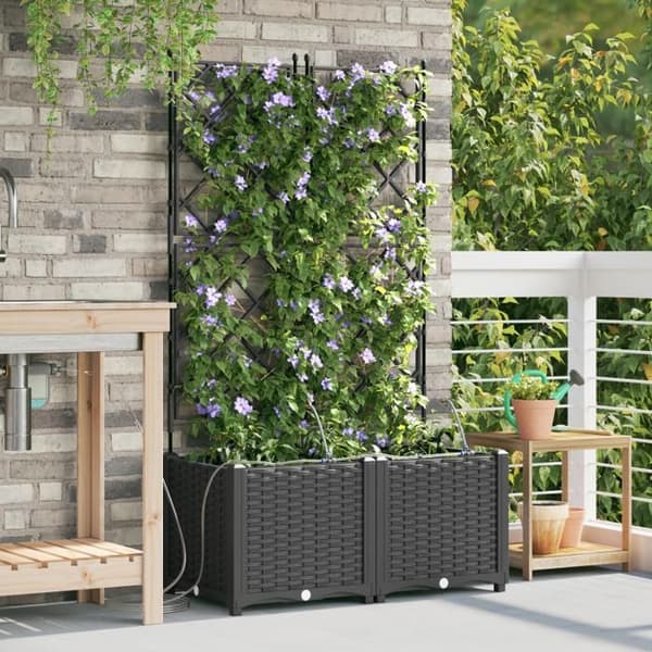 Jardiniärer med bevattningssystem av vatten 2 st Svart