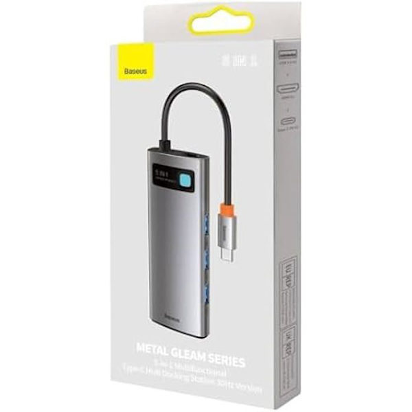 Baseus Metal Glam Series 5-i-1 HUB - Grå - 3xUSB-A 3.0, Type-C hane, Type-C hona, HDMI-A