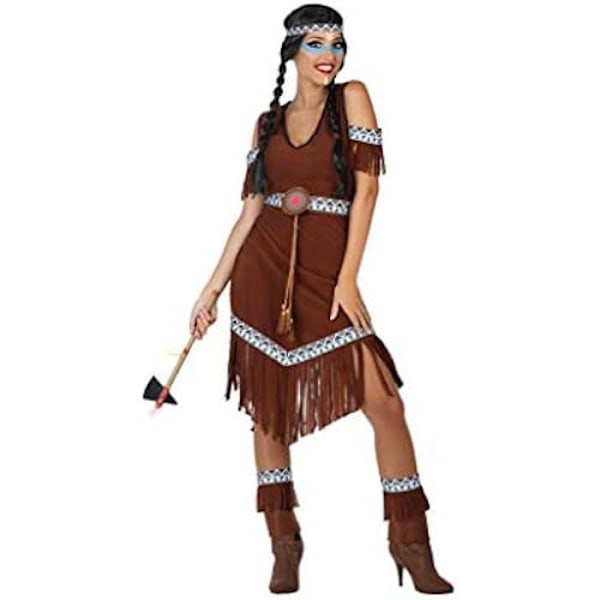 Dä﻿﻿lgissmask Indier - ATOSA - Pocahontas - Klänning, Benskydd, Huvudband - Brun - XS-S kastanj