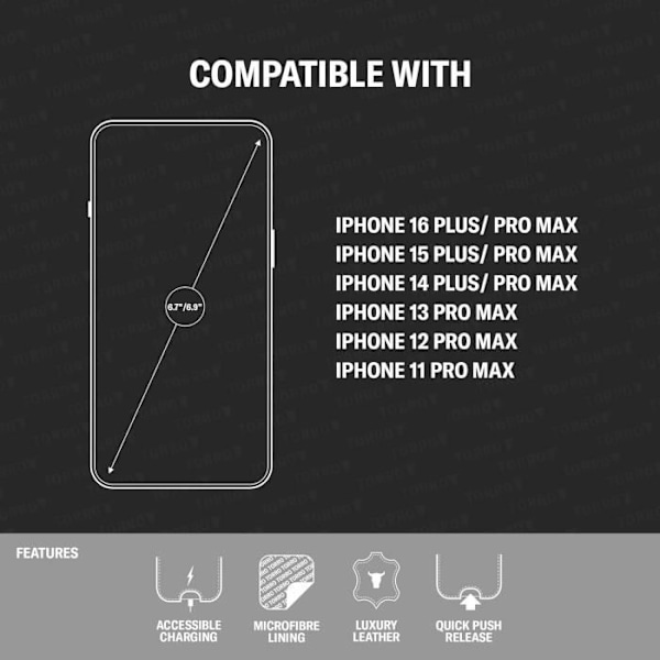 TORRO Fodral Kompatibel med iPhone Max med Skärmstorlek 6,9 / Tum 6,7 Tum - Äkta Läderfodral av Kvalitet Svart med röda detaljer