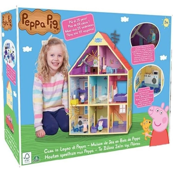 Peppa Pig Wooden House Game Gig - GIOCHI PREZIOSI - Dörrar - 3 våningar - 8 stycken
