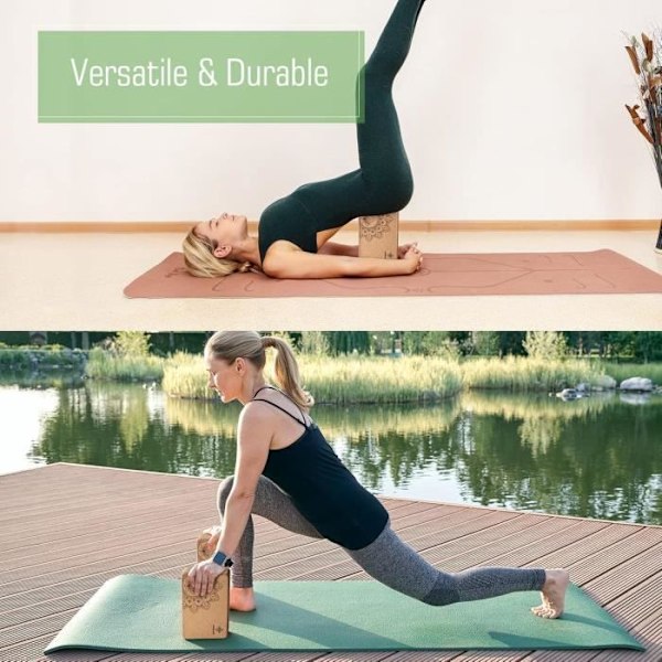 Overmont Set med 2 yogablockar i kork med rem för yoga, pilates och fitness