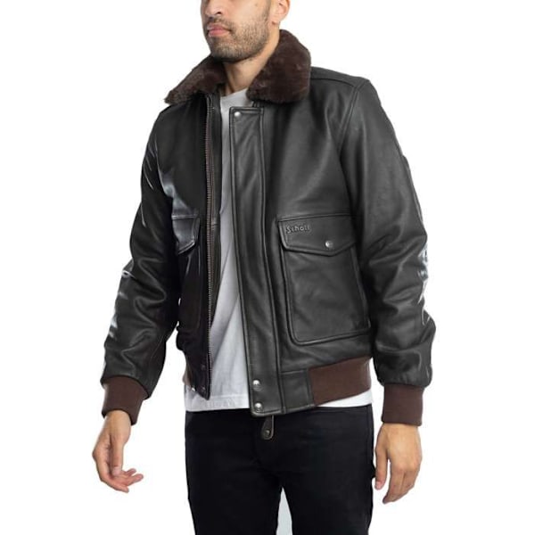 Läderjacka - Schott - Lc5331x - Åldrad brun - Fårskinnskrage - 4 ytterfickor åldrad brun XL