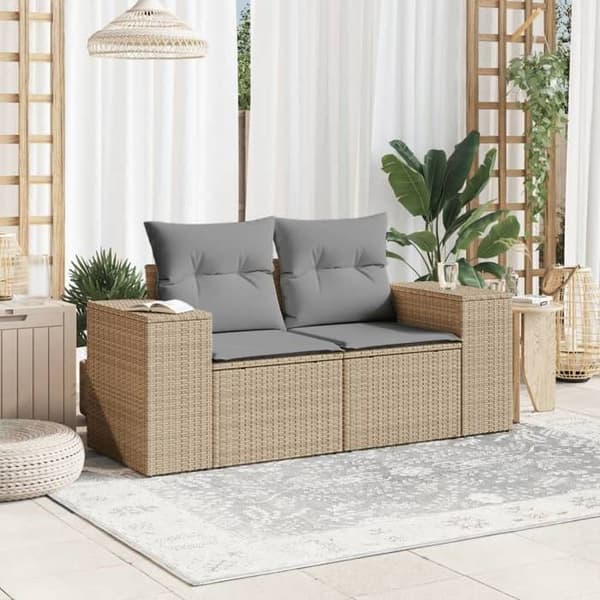 vidaXL trädgårdssoffa med kuddar 2-sits beige hartsrotting 366108