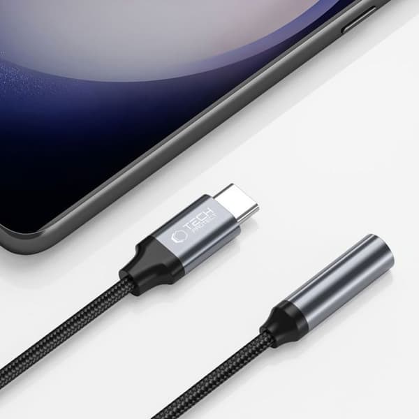 Tech-Protect Usb-C Till Mini Jack 3,5 Mm Adapter För Högkvalitativa Telefoner Svart