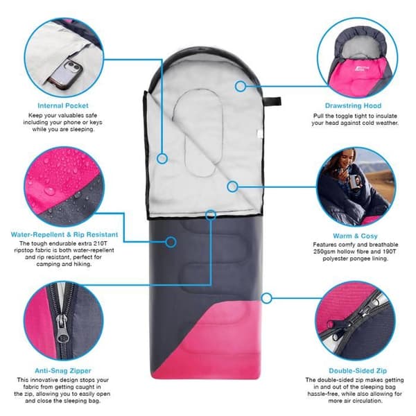 Rektangulär Sovsäck - Active Era - 3-4 Säsonger - 0-15°C - Vattentät - Rosa Ros