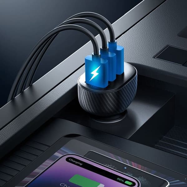 Biladapter - JoyRoom - JR-CCD03 - 3x USB - Digital display - 17 W Svart
