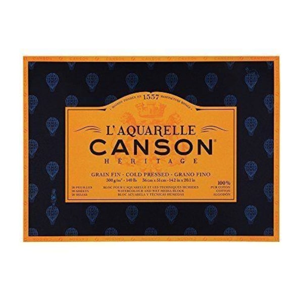 Canson Héritage Akvarell Block limmad 4 sidor 20 ark finkornig 300 g 36 x 51 cm Vit