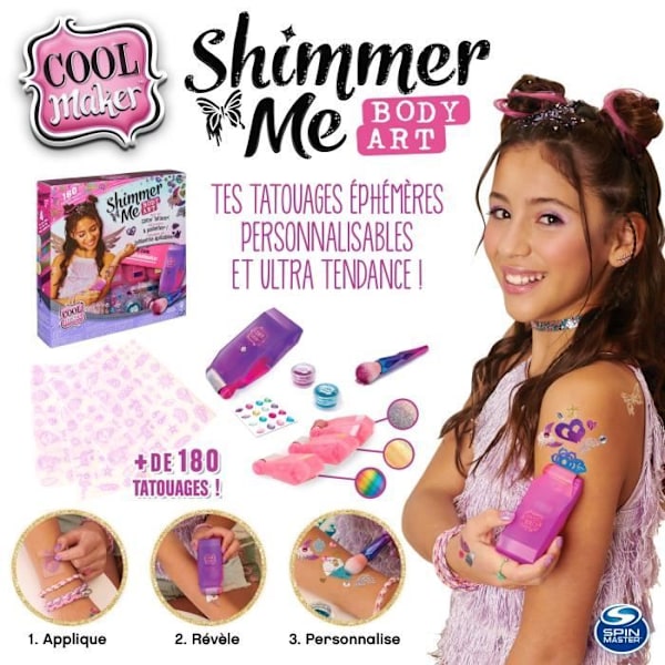 COOL MAKER - Shimmer Me Body Art - Tatueringsmaskin för barn - 180 mönster med färger strass och glitter Rosa
