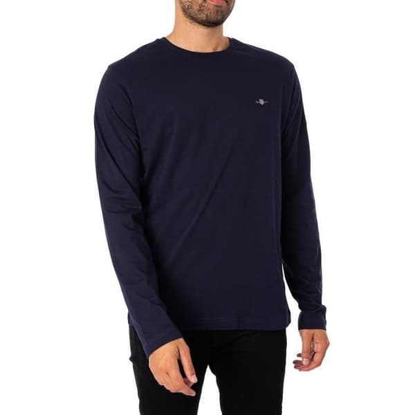 GANT långärmad T-shirt Regular Shield - herr - 100% bomull - blå Blå XL