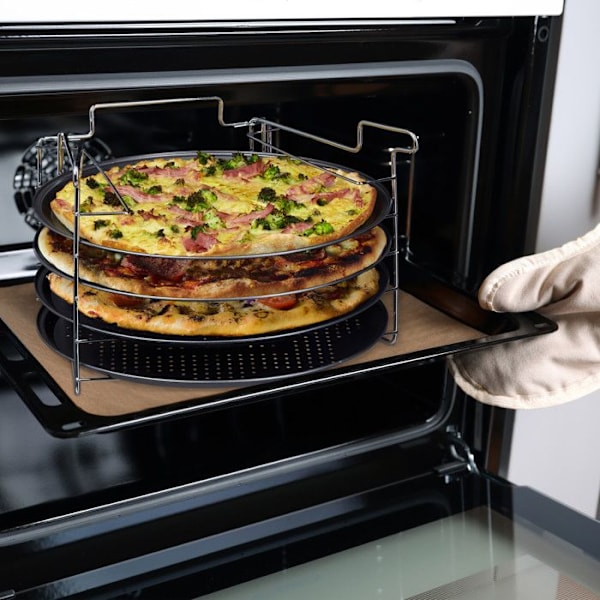 Relaxdays Bakplåtar, set om 4, stöd, HxLxP: 20 x 32 x 32 cm med perforering, non-stick, antracit. antracit, silverfärgad