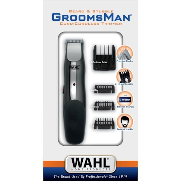 Skäggtrimmer - WAHL - GROOMSMAN - 3,5 V - 6 kammar - Autonomi: 60 min - Grå Grå