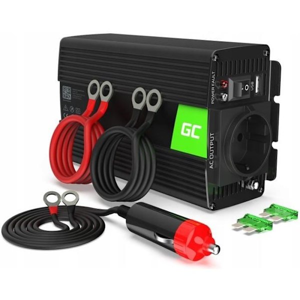 Växelriktare - Green Cell - 500W/1000W - Ren sinus - DC 12V till AC 230V - Idealisk för resor